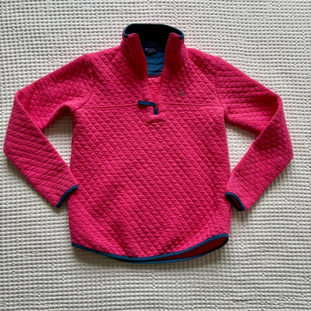 Prodoh Quilted Quarter Zip Pullover Pink Navy Trim Coastal Outdoor Size Small